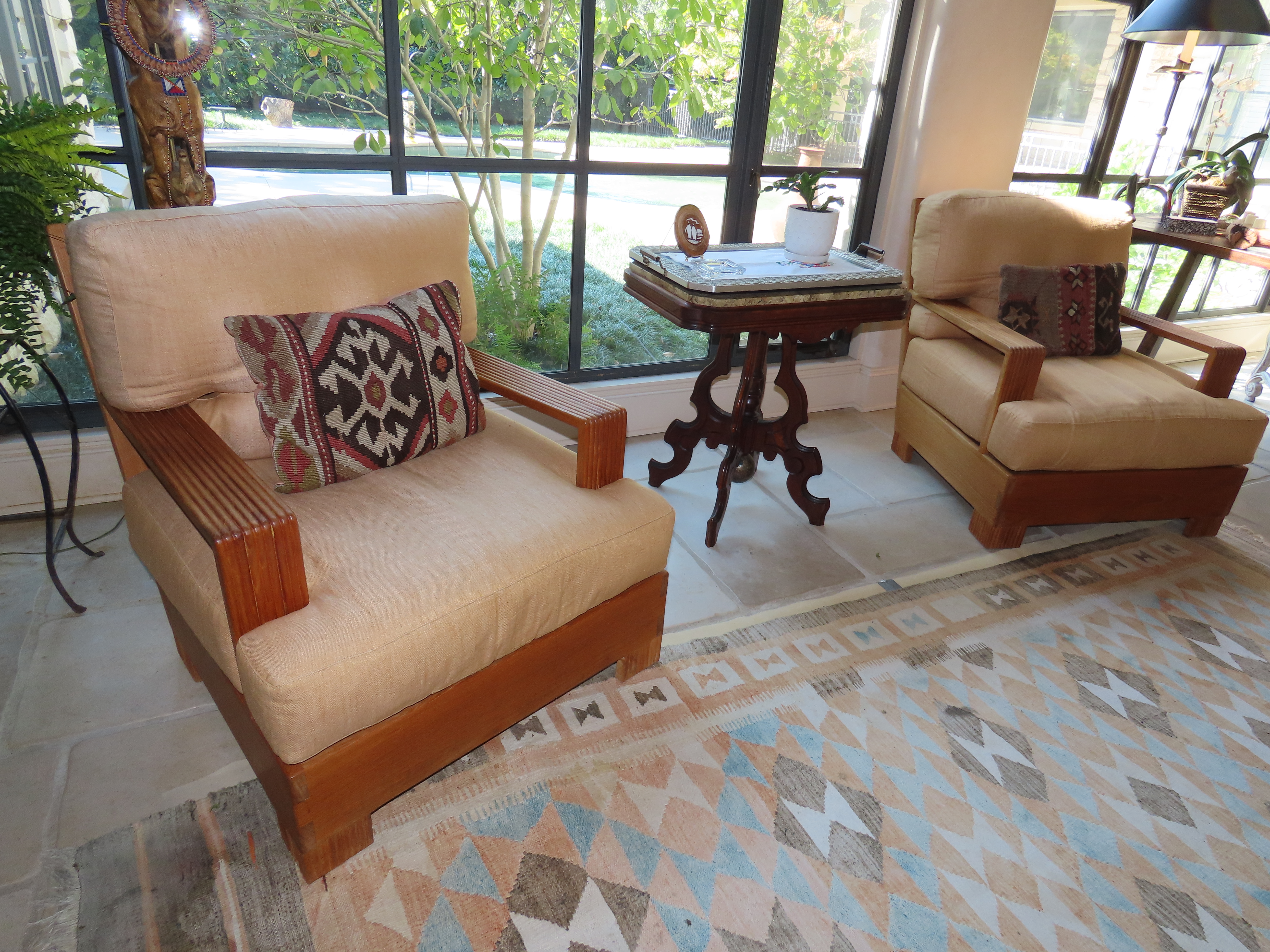 Tan floral print three-cushion sofa Tan floral print three-cushion sofa